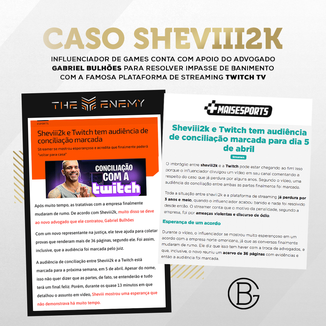 Influencer de games online conta com apoio do advogado Gabriel Bulhões para resolver impasse de banimento com a famosa plataforma de streaming TWITCH TV