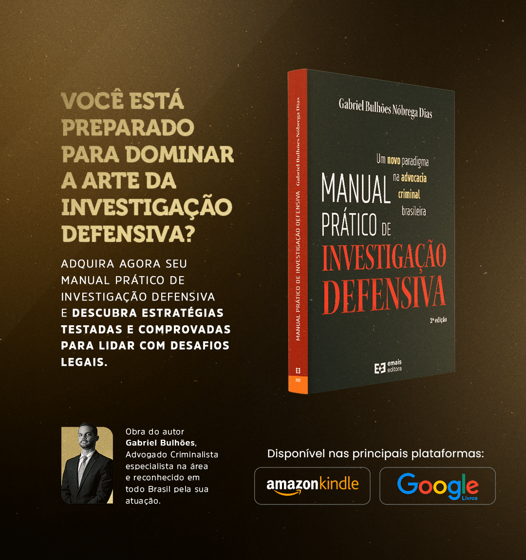 Lançamento do livro "Manual Prático de Investigação Defensiva" nas principais plataformas digitais.