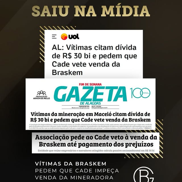 Vítimas da Braskem solicitam ao CADE o impedimento da venda da mineradora