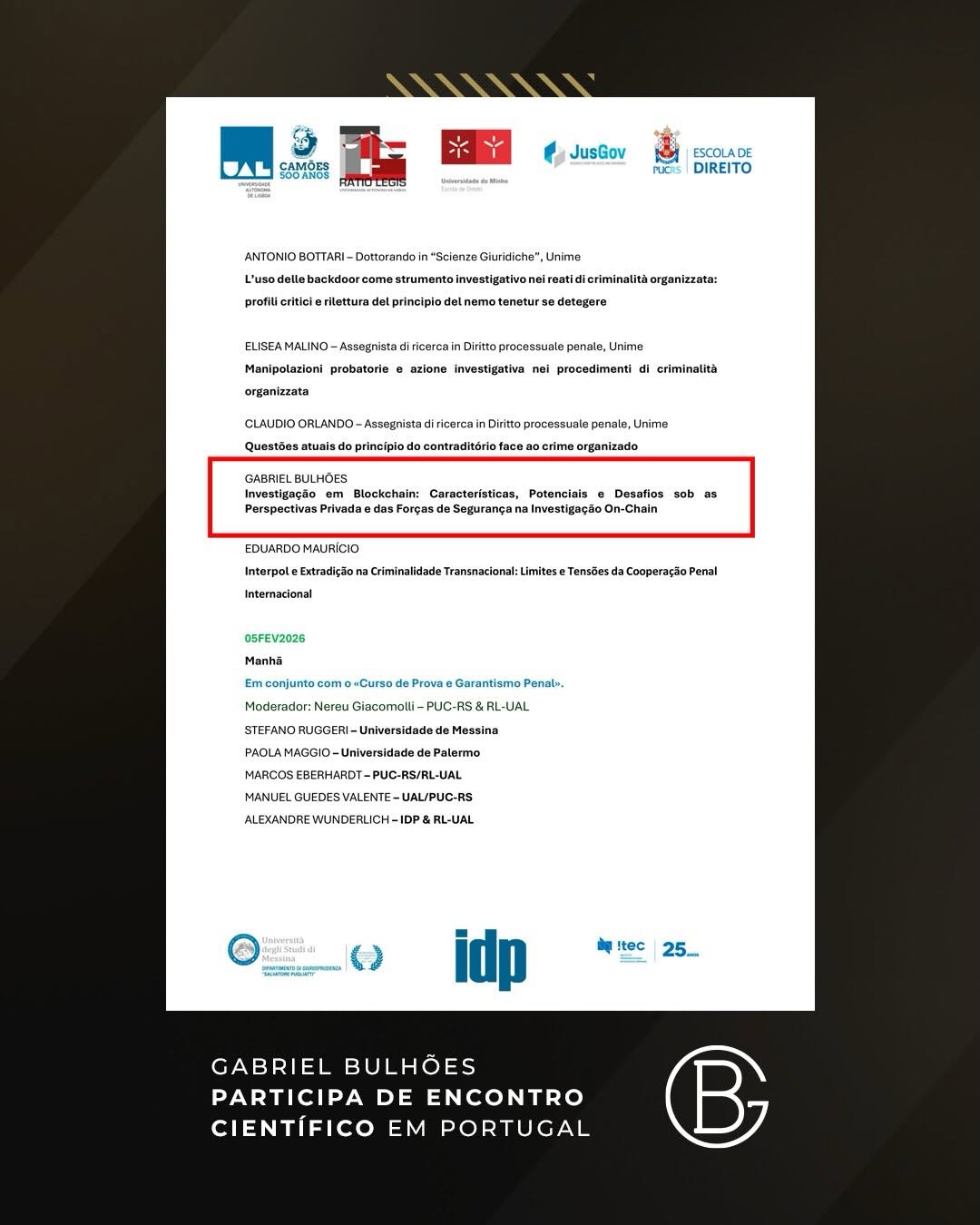 Gabriel Bulhões participa de encontro científico em Portugal
